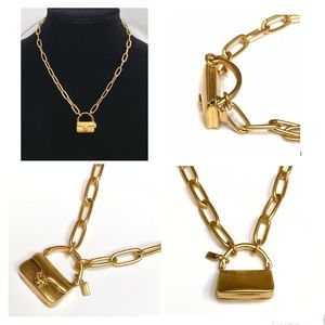 NWT Coach MINI TABBY HANDBAG CHARM Matte Gold Tone Brass Pendant Chain Necklace